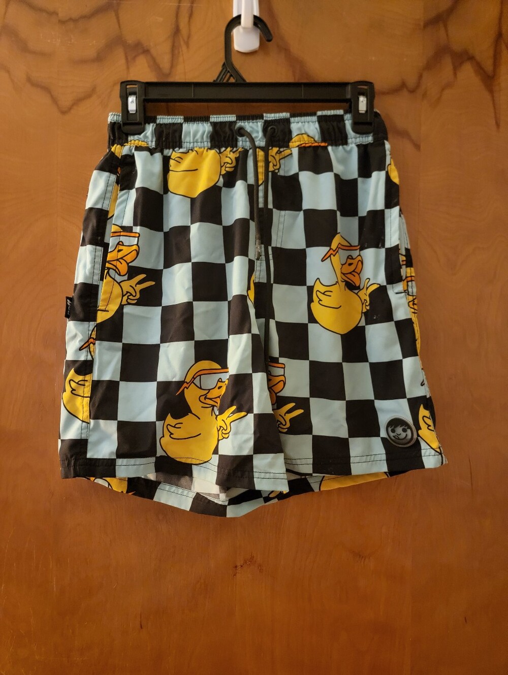 Mens Neff Chevkered Swim Shorts with Duck Print